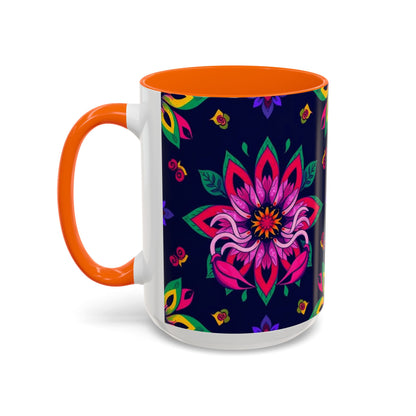 Accent Coffee Mug, Scorpio, Zodiac v4. Flower Pattern, (11, 15oz)