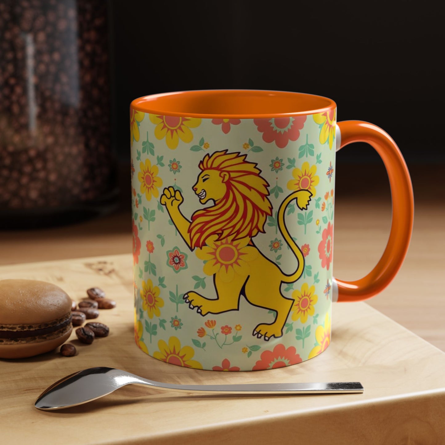 Accent Coffee Mug, Leo, Zodiac v2, Flower Pattern, (11, 15oz)