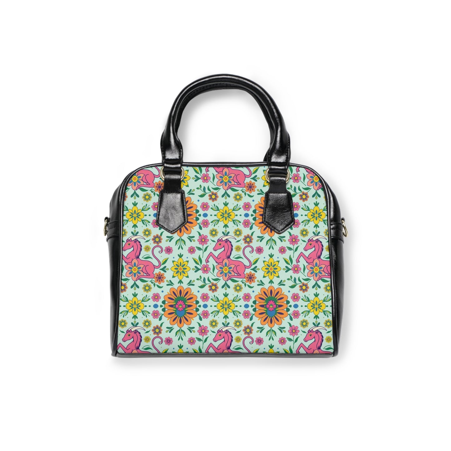 Shoulder Handbag, Aquarius, Zodiac v2, Flower Pattern