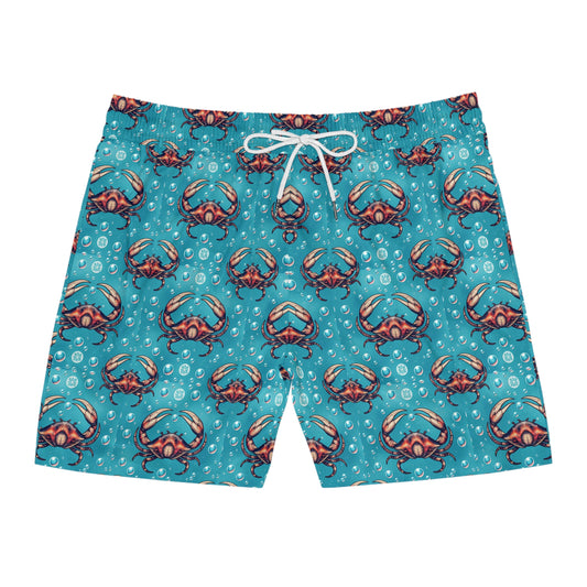 Men's Mid-Length Swim Shorts, (AOP), Cancer, Zodiac v2, Bubble Pattern