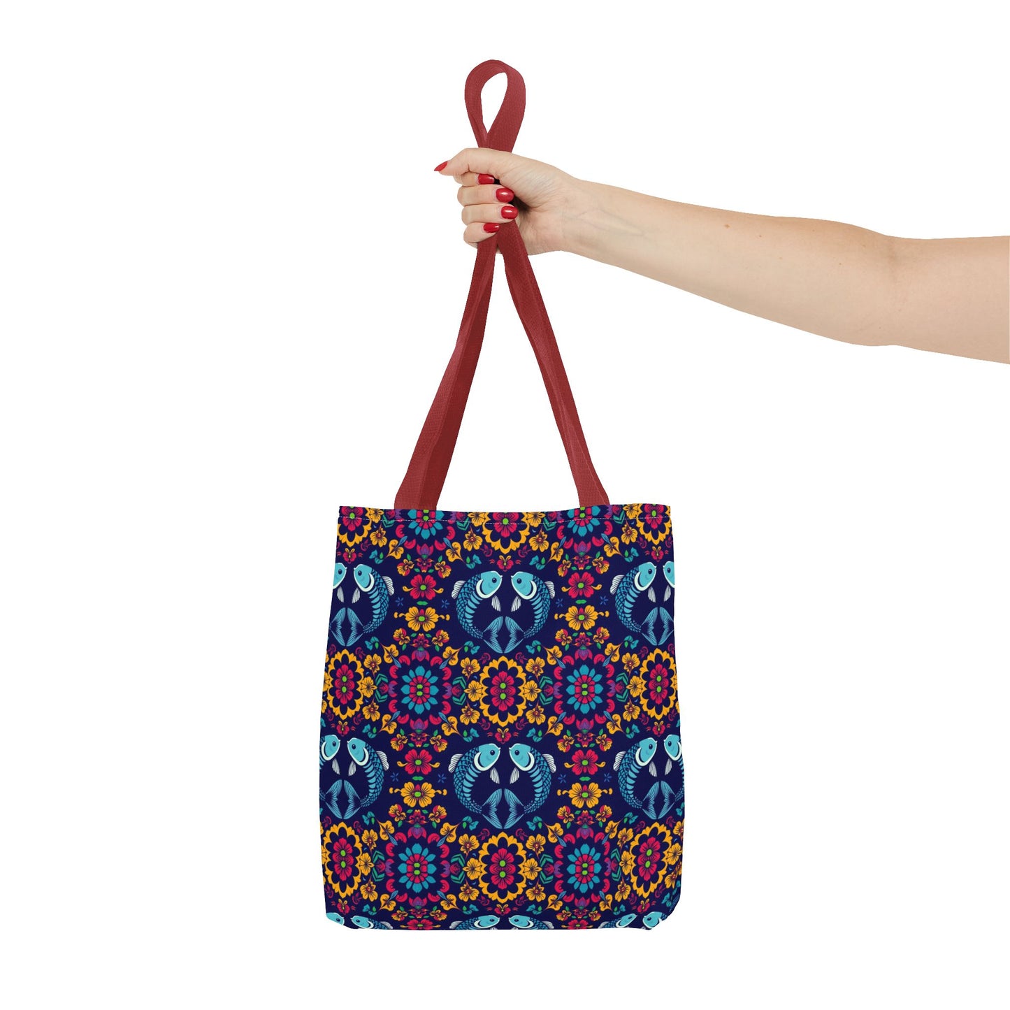 Tote Bag, (AOP), Pisces, Zodiac v3, Flower Pattern