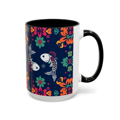 Accent Coffee Mug, Pisces, Zodiac. Flower Pattern, (11, 15oz)