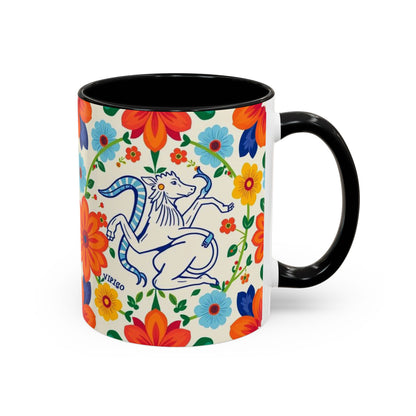 Accent Coffee Mug, Virgo, Zodiac v2. Flower Pattern, (11, 15oz)