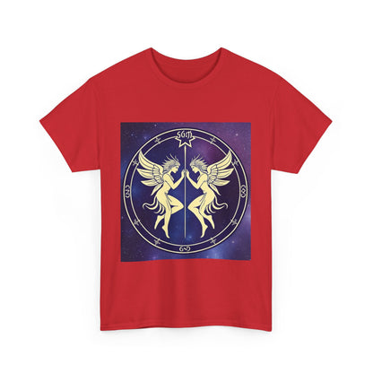 Unisex Heavy Cotton T-Shirt, Space Angel Twins v1, Gemini Zodiac Design