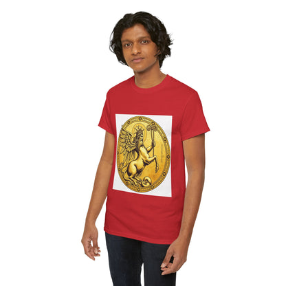 Unisex Heavy Cotton T-Shirt, Golden Angel Coin, Virgo Zodiac Design
