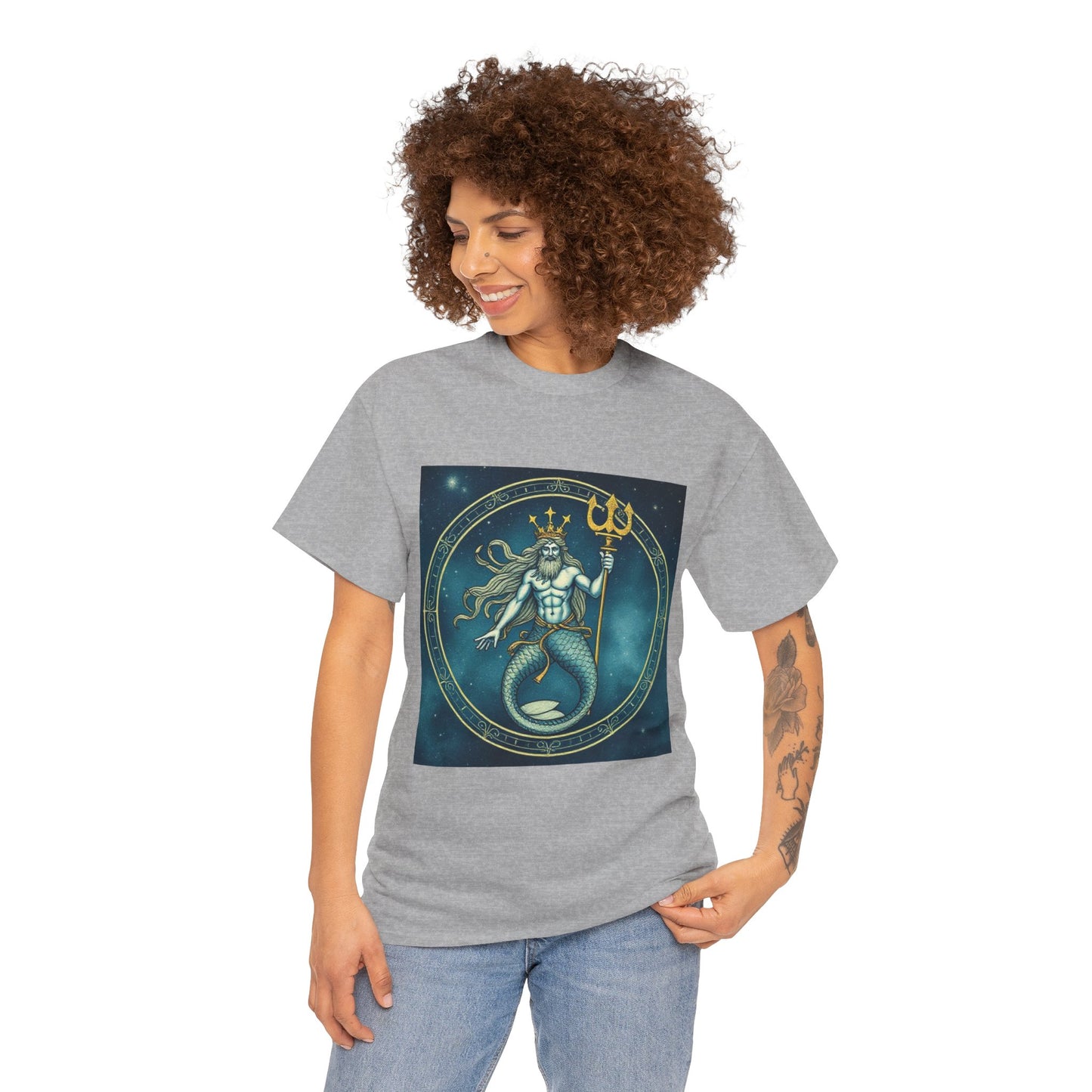 Unisex Heavy Cotton T-Shirt, Aquarius God 5v, Zodiac Design