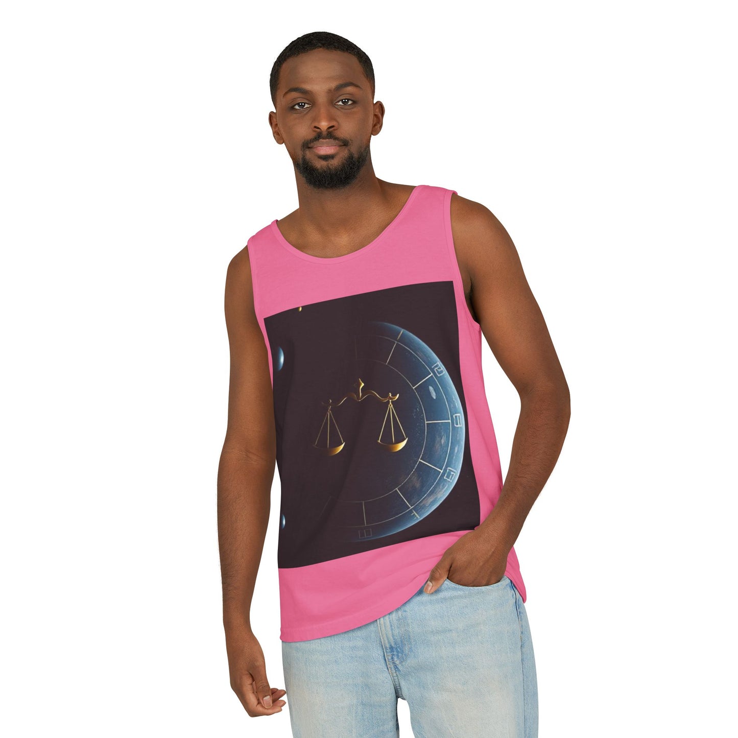 Unisex Garment-Dyed, Tank Top, Libra Design, Space Scale, 100% US cotton