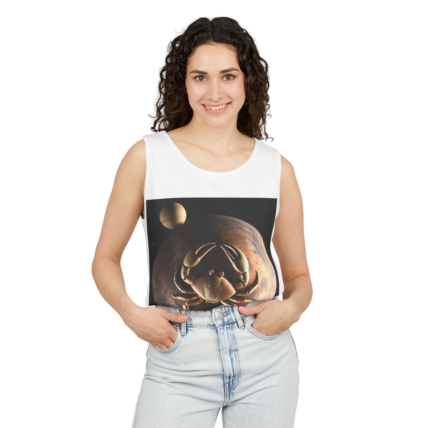 Unisex Garment-Dyed, Tank Top, Cancer Design, Planet Crab v1, 100% US cotton
