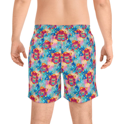 Men's Mid-Length Swim Shorts, (AOP), Pisces, Zodiac v3, Bubble Pattern
