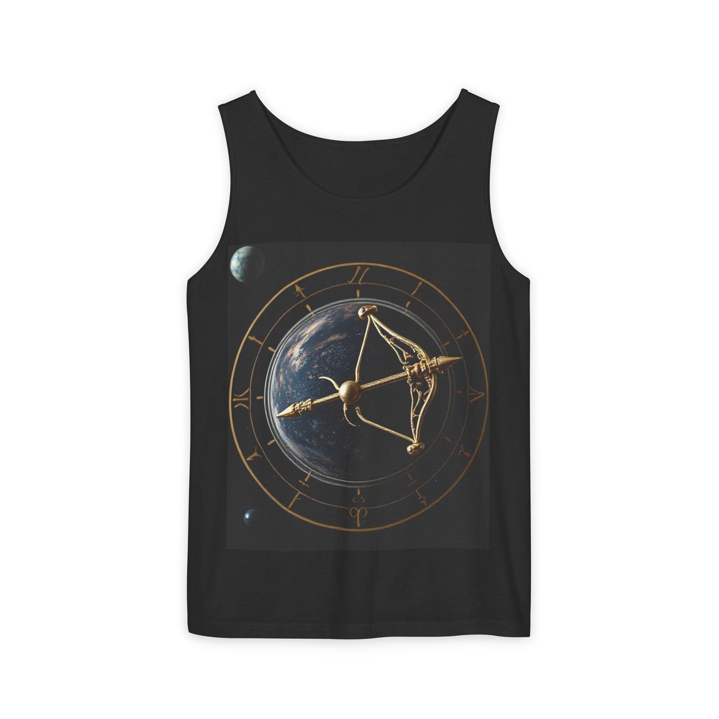 Unisex Garment-Dyed, Tank Top, Sagittarius Design, Planet Symbol, 100% US cotton
