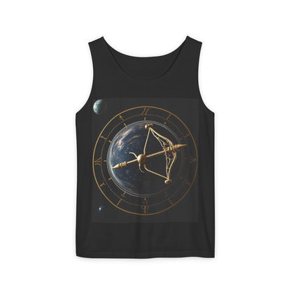 Unisex Garment-Dyed, Tank Top, Sagittarius Design, Planet Symbol, 100% US cotton