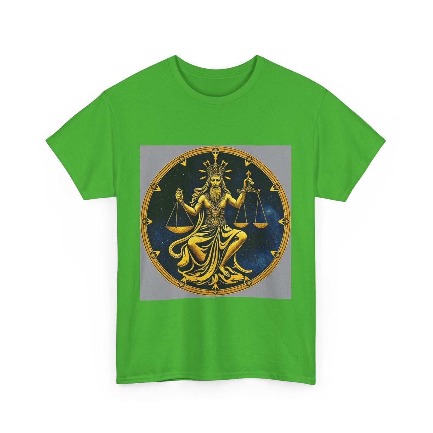 Unisex Heavy Cotton T-Shirt, Gold Libra God, Zodiac Design