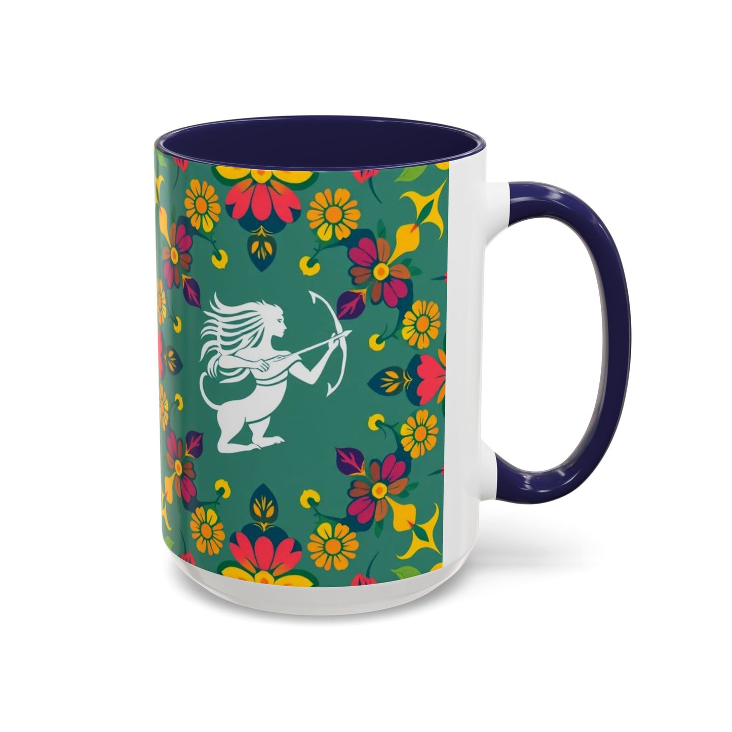 Accent Coffee Mug, Sagittarius, Zodiac. Flower Pattern, (11, 15oz)