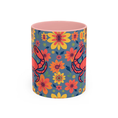 Accent Coffee Mug, Cancer, Zodiac v1, Flower Pattern, (11, 15oz)