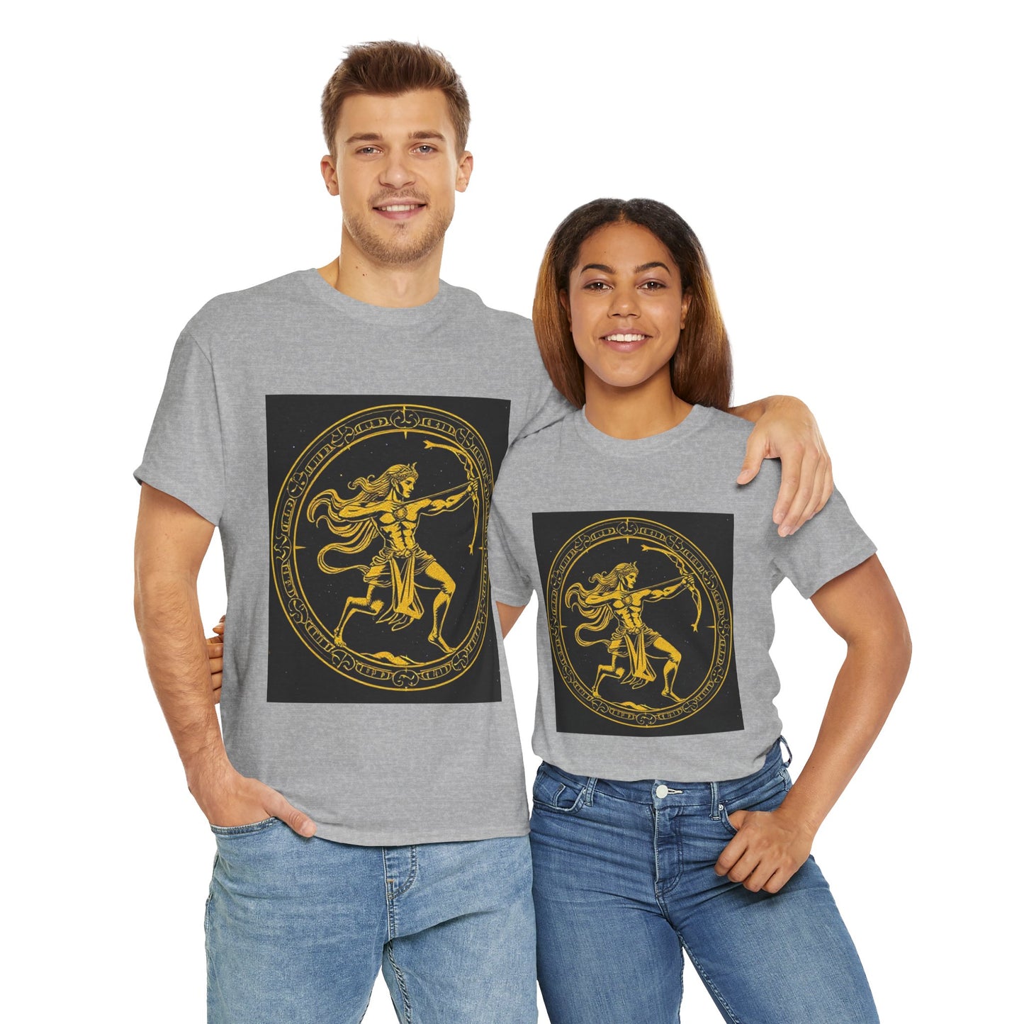 Unisex Heavy Cotton T-Shirt, Mythical Faun/Satyr v1, Sagittarius Zodiac Design