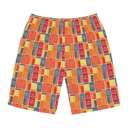 Men's Board Shorts, (AOP), Libra, Zodiac v2, Shape Pattern
