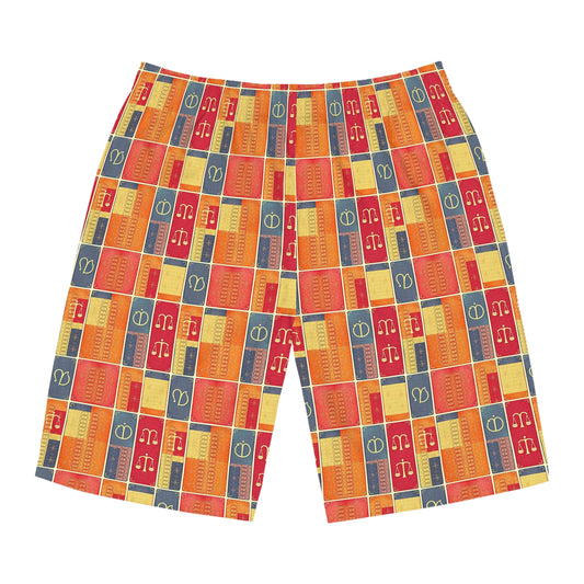 Men's Board Shorts, (AOP), Libra, Zodiac v2, Shape Pattern