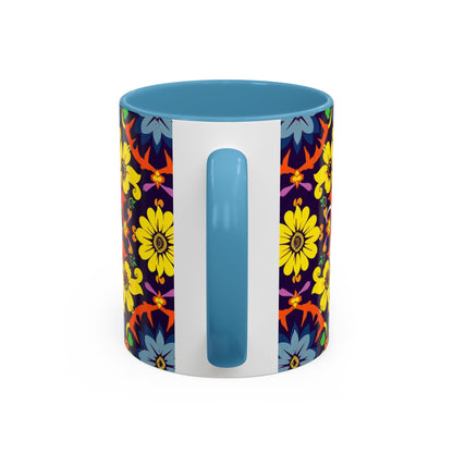 Accent Coffee Mug, Aquarius, Zodiac v1, Flower Pattern, (11, 15oz)