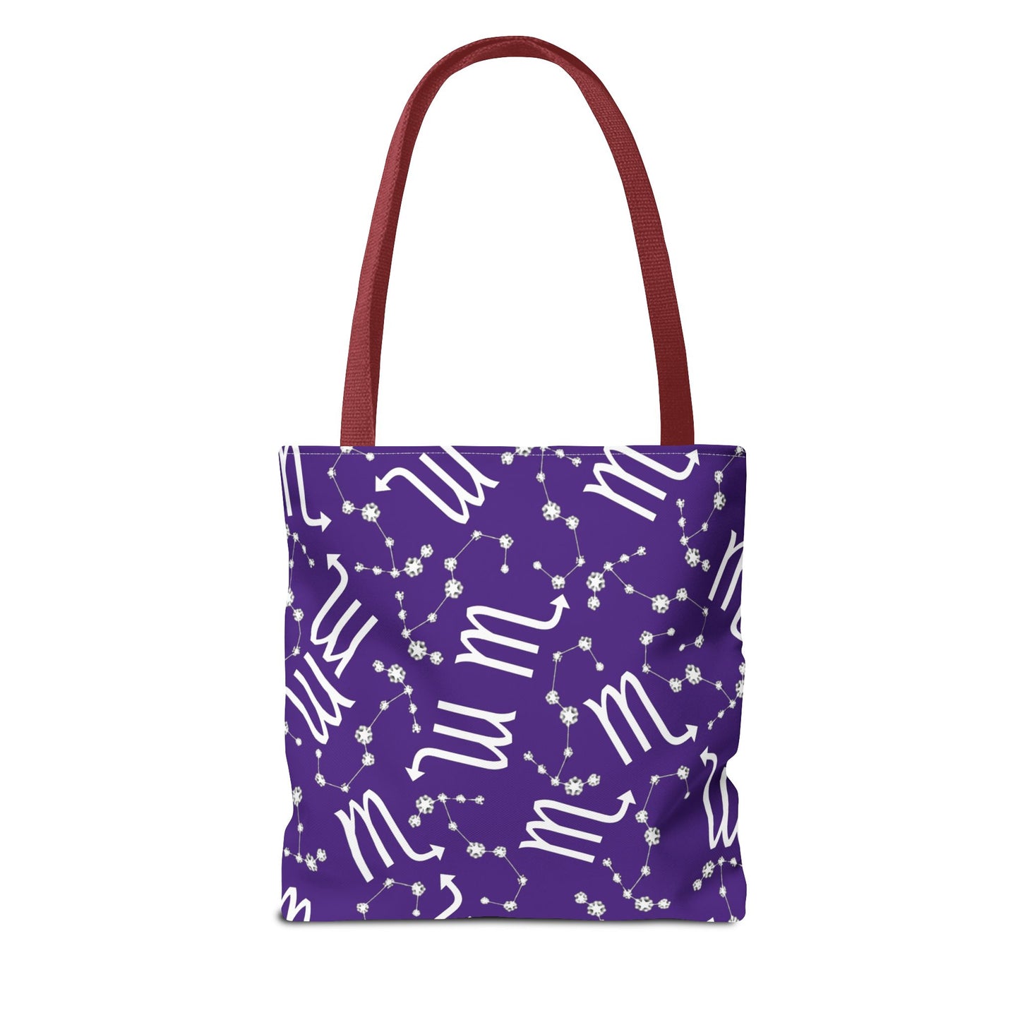 Tote Bag, Scorpio Zodiac Sign, AOP, (Purple, White)