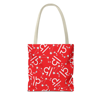 Tote Bag, Libra Zodiac Sign, AOP, (Red, White)