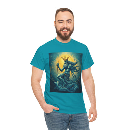 Unisex Heavy Cotton T-Shirt, Aquarius God 1, Zodiac Design