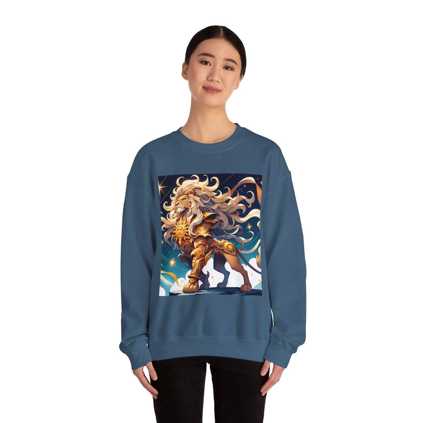 Unisex Heavy Blend™ Crewneck Sweatshirt,Cool Lion with White Hair, Leo Zodiac Design