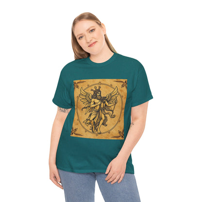 Unisex Heavy Cotton T-Shirt, Pencil Art v1, Gemini Zodiac Design