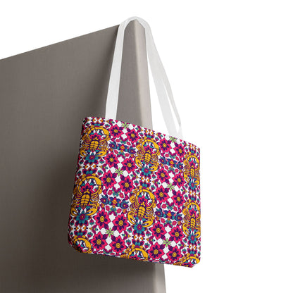 Tote Bag, (AOP), Scorpio, Zodiac v4, Flower Pattern