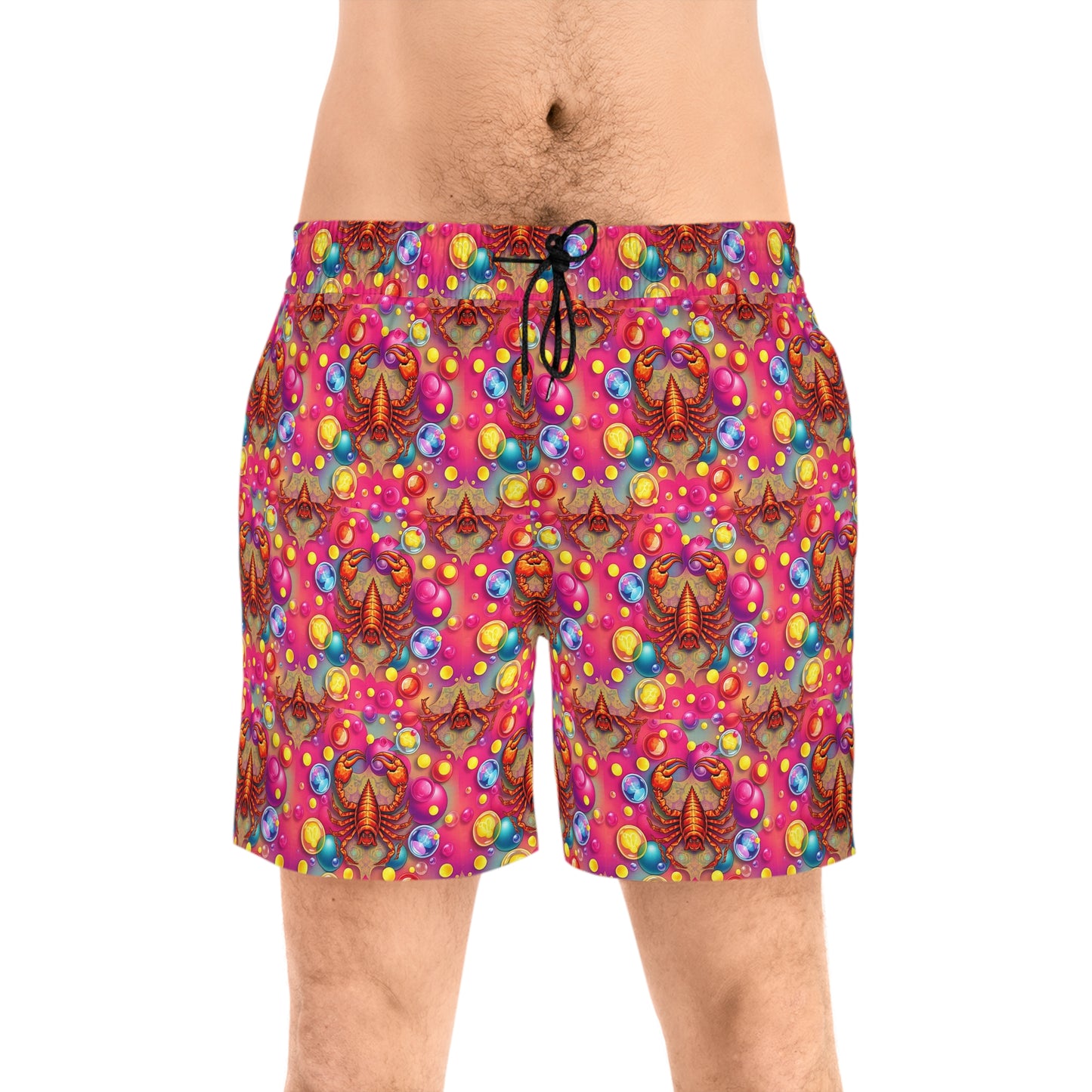 Men's Mid-Length Swim Shorts, (AOP), Scorpio, Zodiac v3, Bubble Pattern