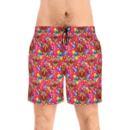 Men's Mid-Length Swim Shorts, (AOP), Scorpio, Zodiac v3, Bubble Pattern