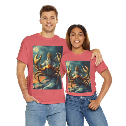 Unisex Heavy Cotton T-Shirt, Crustacean King v1, Cancer Zodiac Design