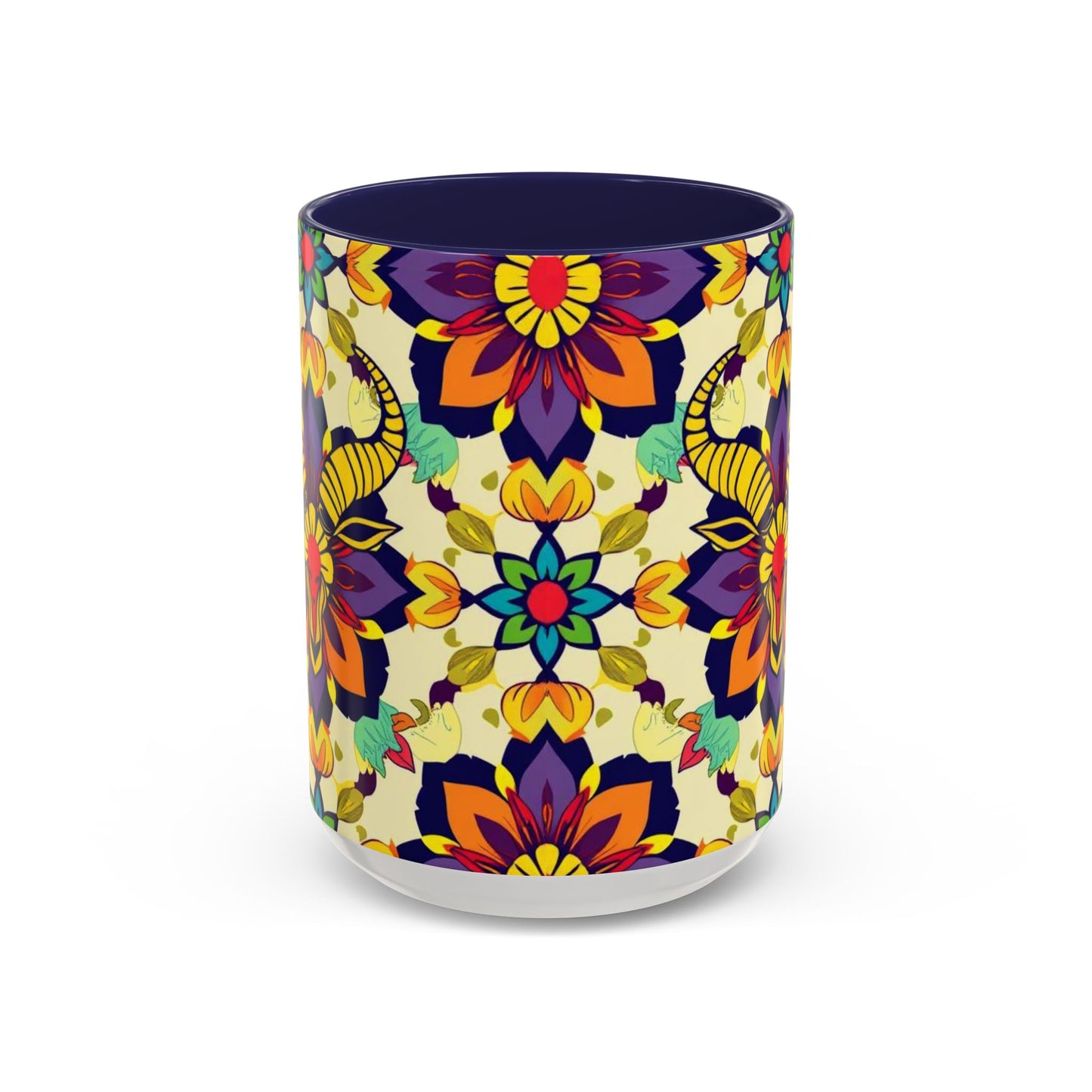 Accent Coffee Mug, Taurus, Zodiac v3. Flower Pattern, (11, 15oz)