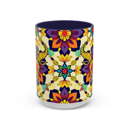 Accent Coffee Mug, Taurus, Zodiac v3. Flower Pattern, (11, 15oz)