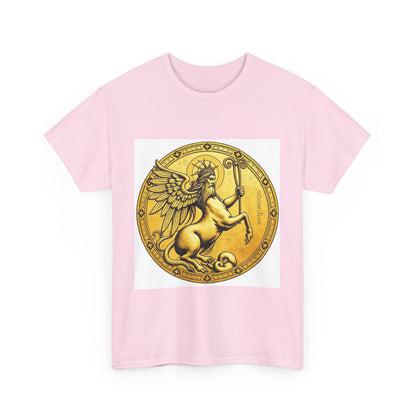 Unisex Heavy Cotton T-Shirt, Golden Angel Coin v1, Virgo Zodiac Design