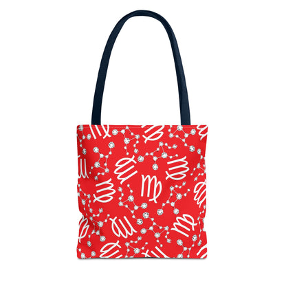 Tote Bag, Virgo Zodiac Sign, AOP, (Red, White)