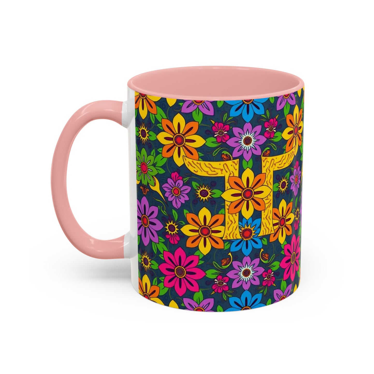 Accent Coffee Mug, Gemini, Zodiac v3, Flower Pattern, (11, 15oz)