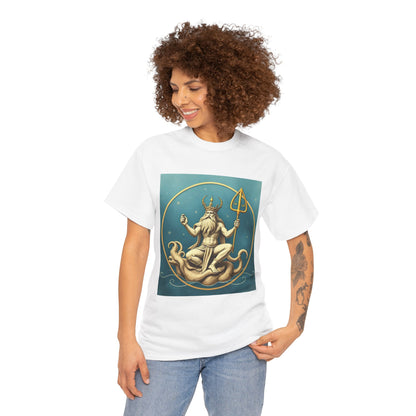 Unisex Heavy Cotton T-Shirt, Aquarius God 3v, Zodiac Design