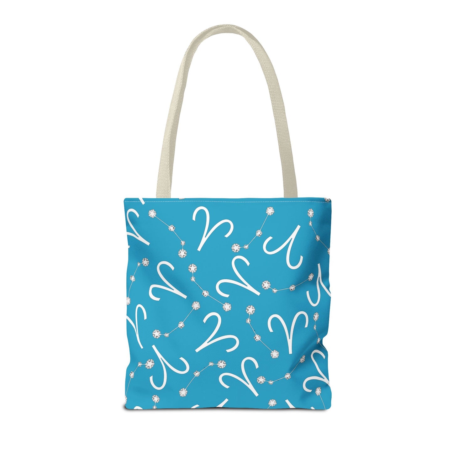 Tote Bag, Aries Zodiac Sign, AOP, (Turquoise, White)
