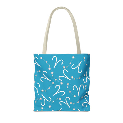 Tote Bag, Aries Zodiac Sign, AOP, (Turquoise, White)