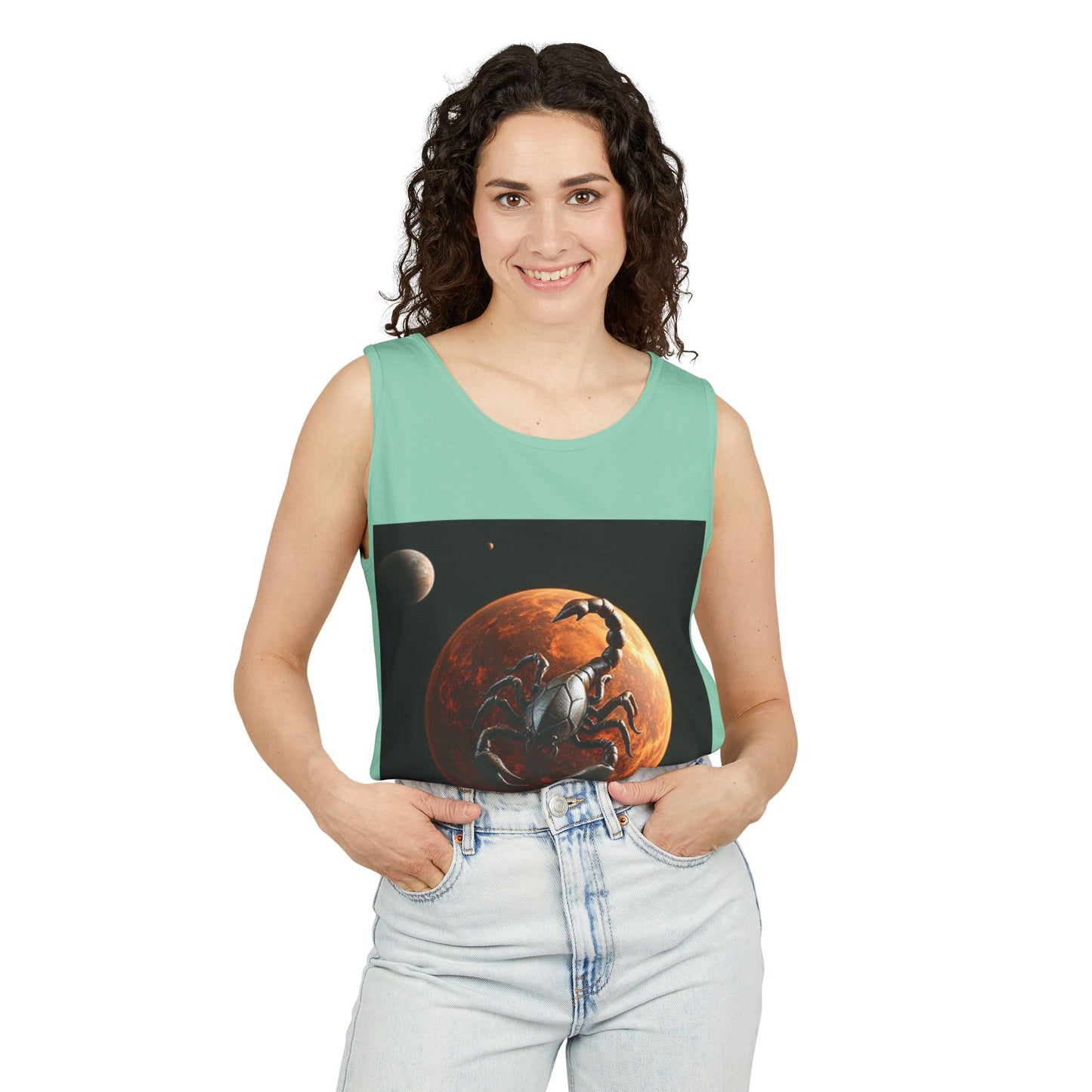 Unisex Garment-Dyed, Tank Top, Scorpio Design, Planet Symbol, 100% US cotton