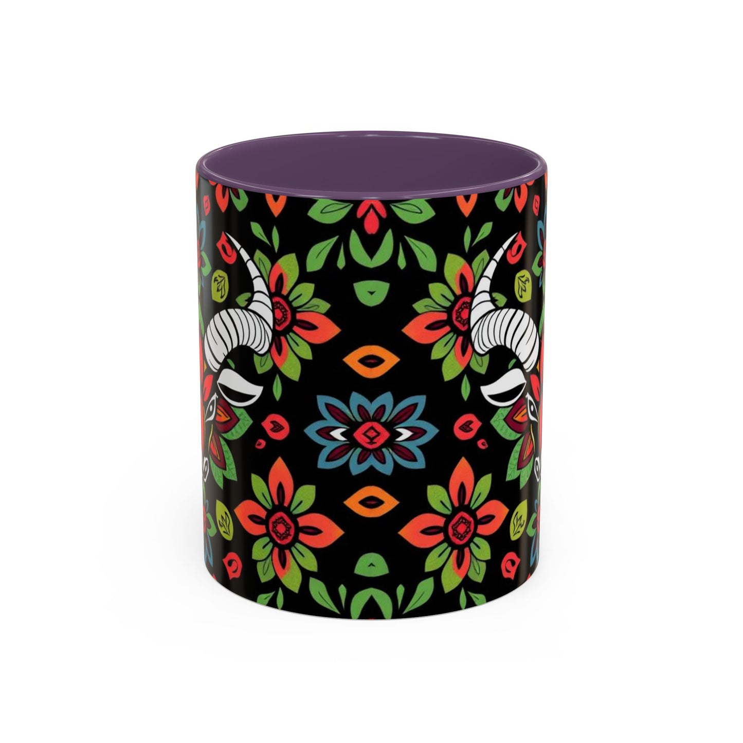 Accent Coffee Mug, Taurus, Zodiac v2. Flower Pattern, (11, 15oz)