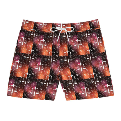 Men's Mid-Length Swim Shorts, (AOP), Libra, Zodiac v3, Bubble Pattern