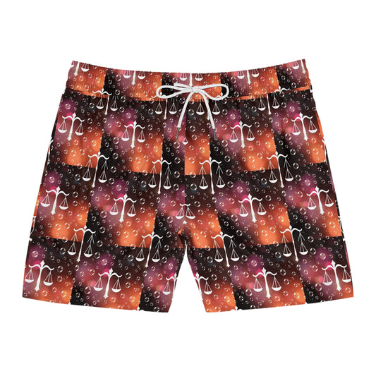 Men's Mid-Length Swim Shorts, (AOP), Libra, Zodiac v3, Bubble Pattern