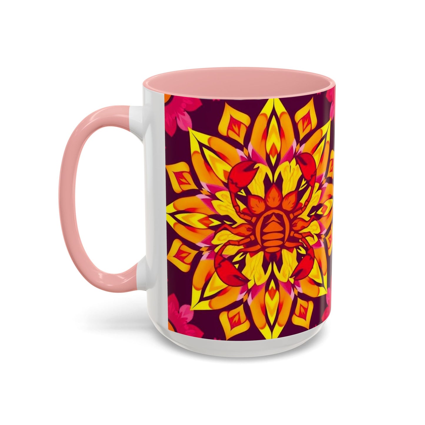 Accent Coffee Mug, Scorpio, Zodiac v1. Flower Pattern, (11, 15oz)