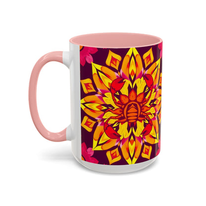 Accent Coffee Mug, Scorpio, Zodiac v1. Flower Pattern, (11, 15oz)