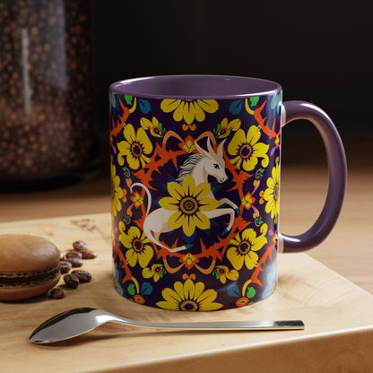 Accent Coffee Mug, Aquarius, Zodiac v1, Flower Pattern, (11, 15oz)