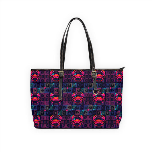 Leather Shoulder Bag, Cancer, Zodiac v3, Shapes Pattern