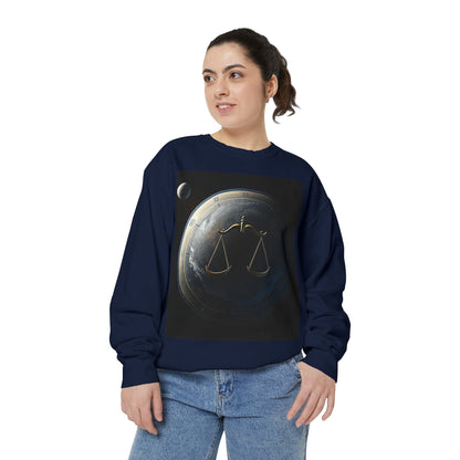 Garment-Dyed Sweatshirt, Unisex, Space Animal Design, Libra
