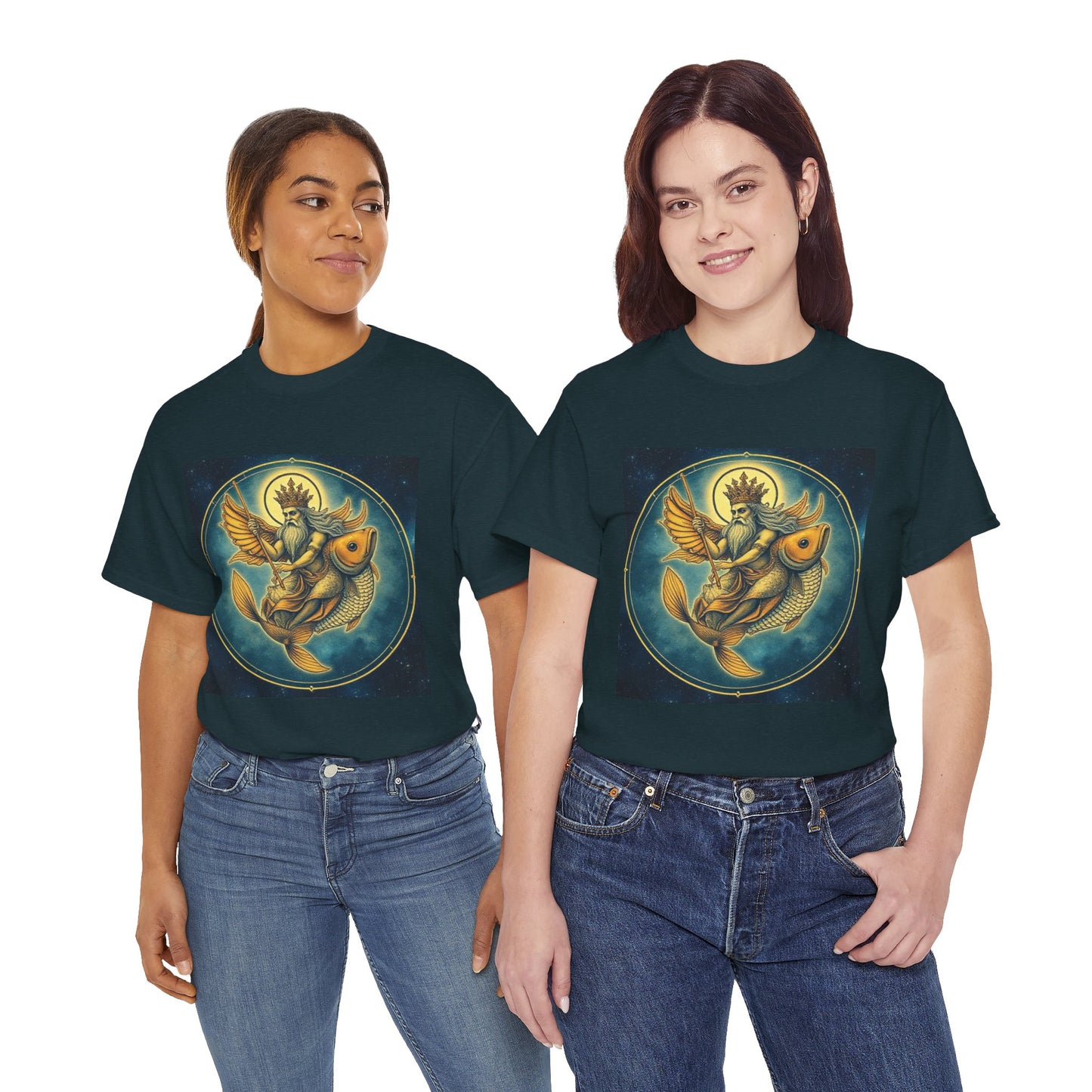 Unisex Heavy Cotton T-Shirt, Pisces King v1, Zodiac Design
