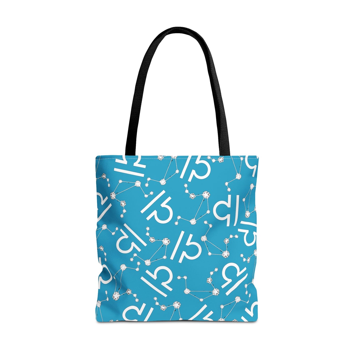 Tote Bag, Libra Zodiac Sign, AOP, (Turquoise, White)